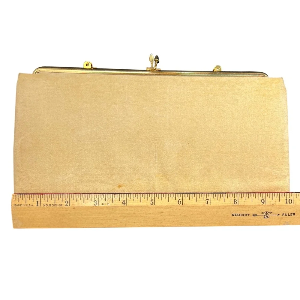 Vintage Style Clutch Champagne Satin Evening Bag Gold Chain Large